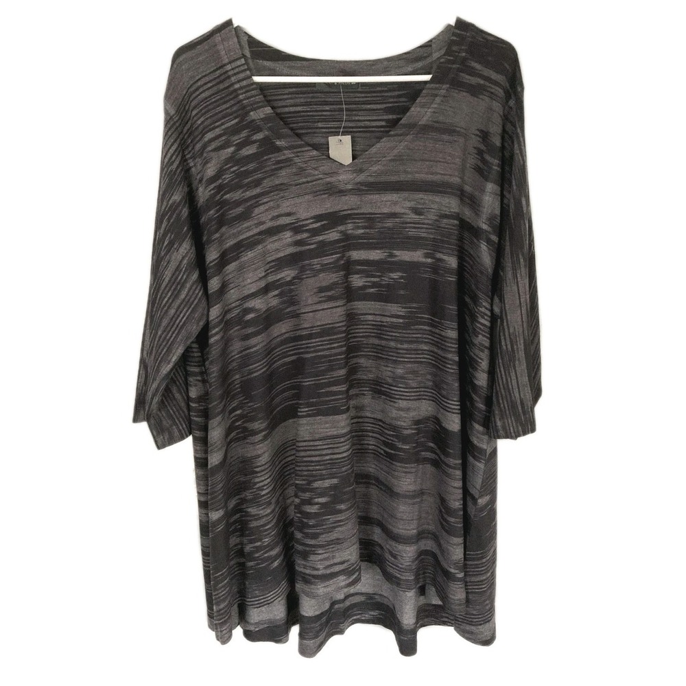 Nally & Millie Tunic Top Women 2X Plus Gray V Neck 3/4 Sleeve Knit USA NWT